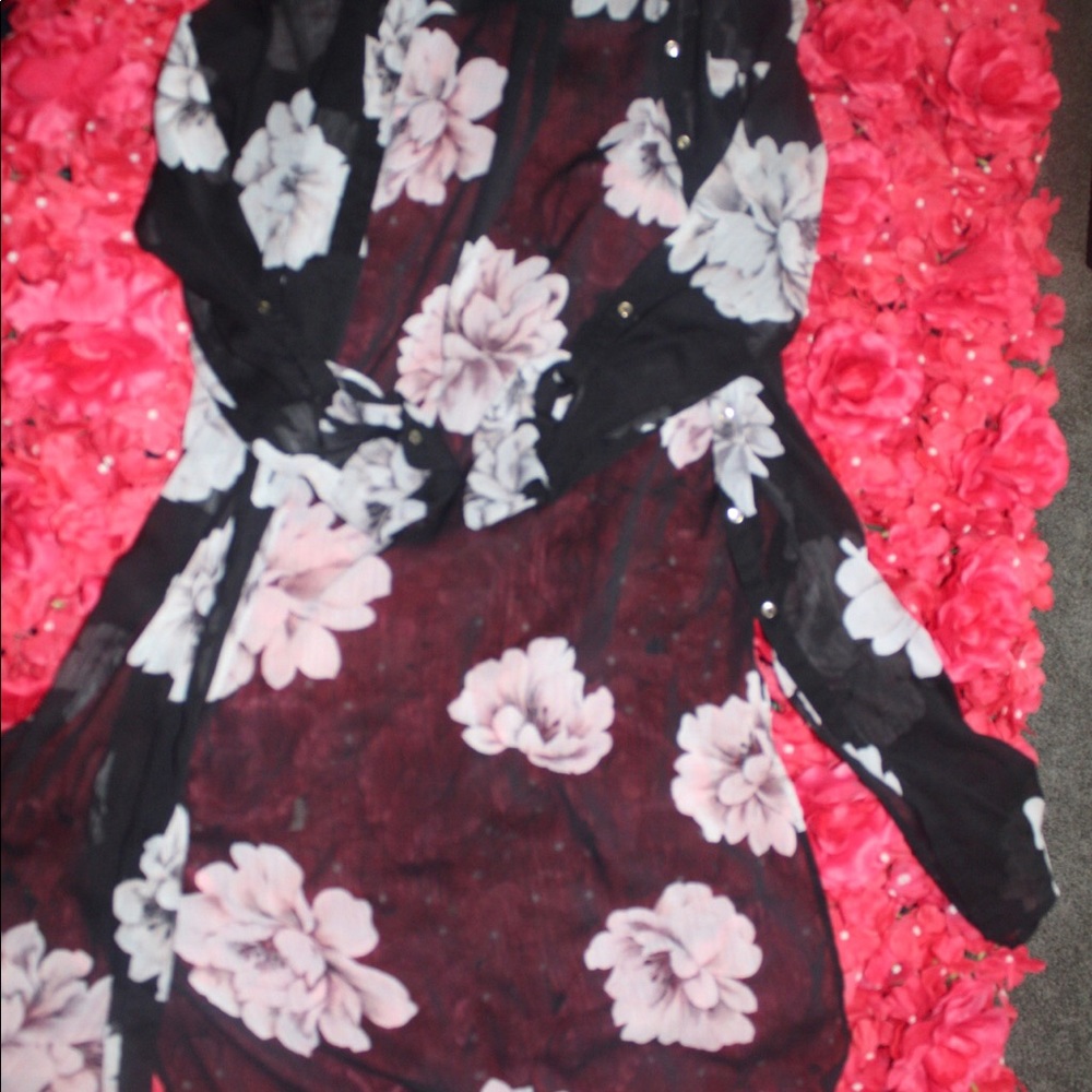 Sheer floral long dress shirt